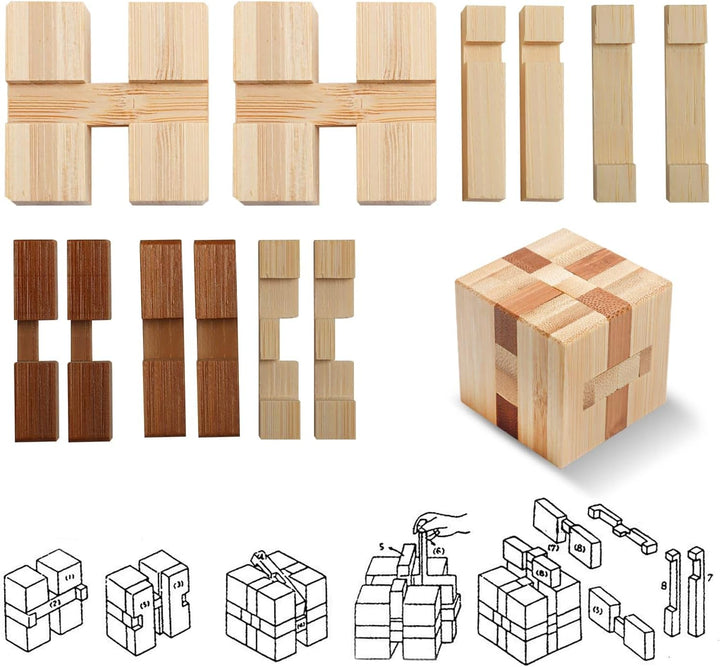 4er-Pack Holzpuzzlespiele, Denksportaufgaben, Spielzeug – 3D-Puzzles