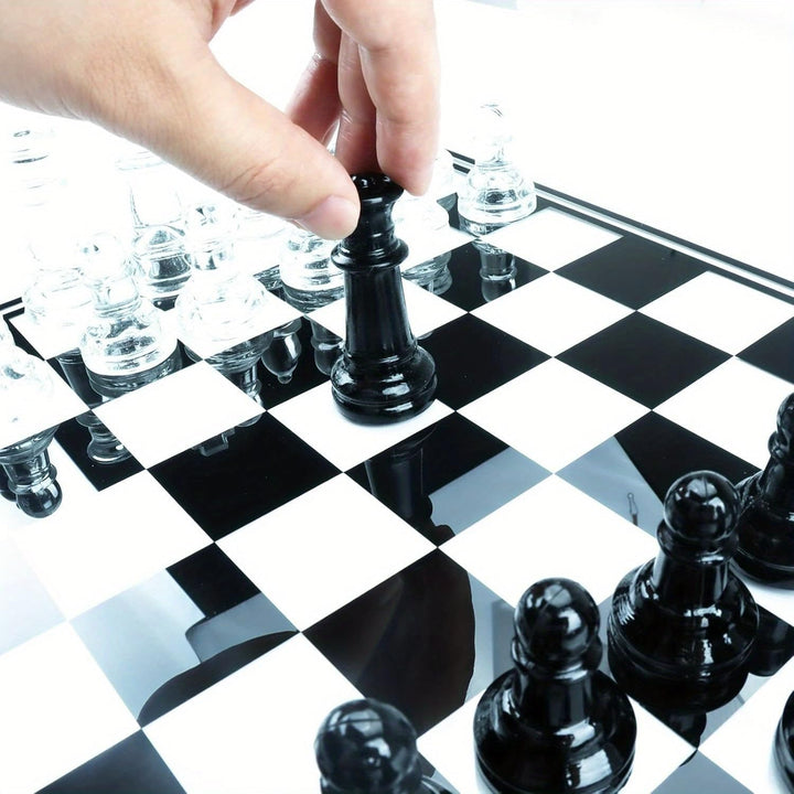 Luxury Glass Chess Set  Premium Leather Storage Case with 13.2” | Premium Gift