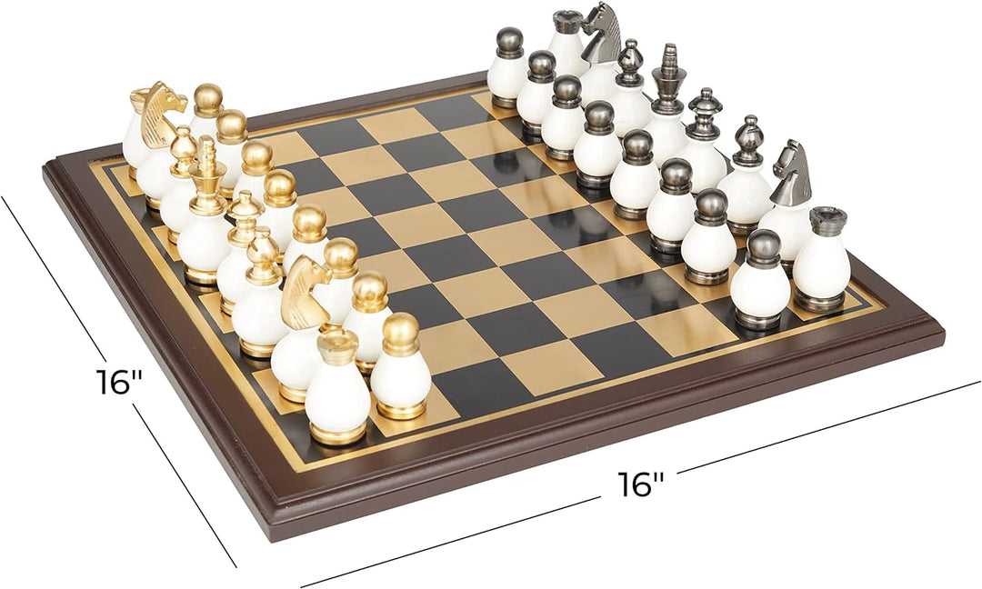 Chess Set | Aluminum Chess Game Set, 16" x 16" Gold