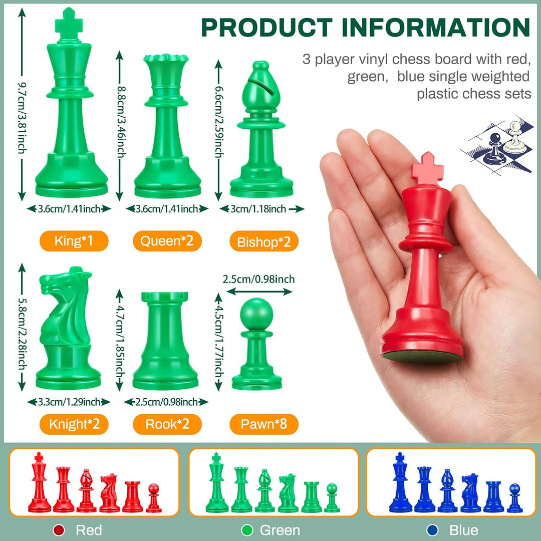 Three Player Chess Set with 3D Chess Single Weighted Regulation Chess Pieces