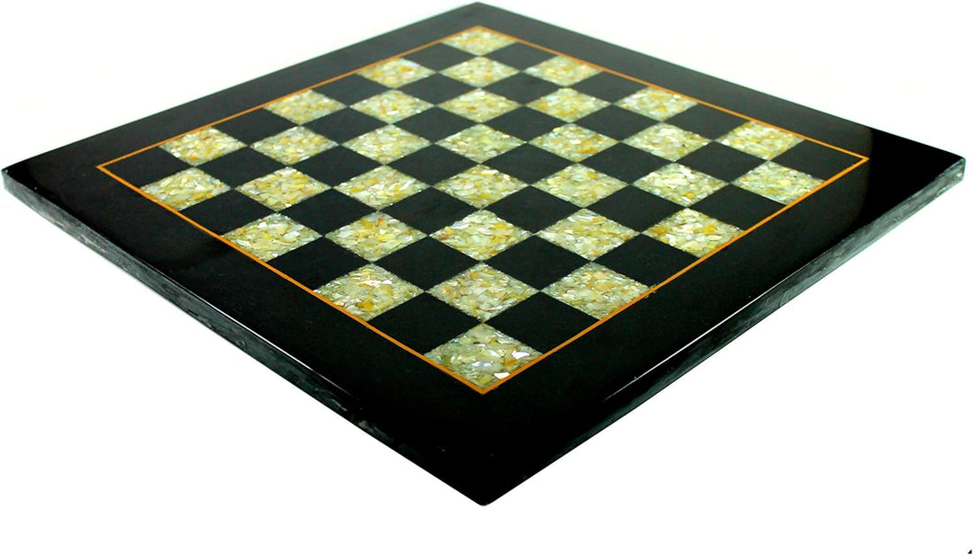 Collectible Black Marble and Mother of Pearl (MOP) Chess Board