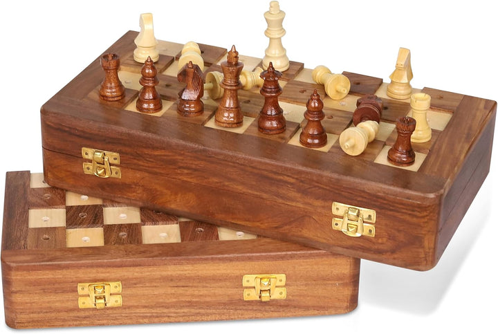Rosewood Foldable Chess Set for Blind & Visually Impaired (12 Inches)