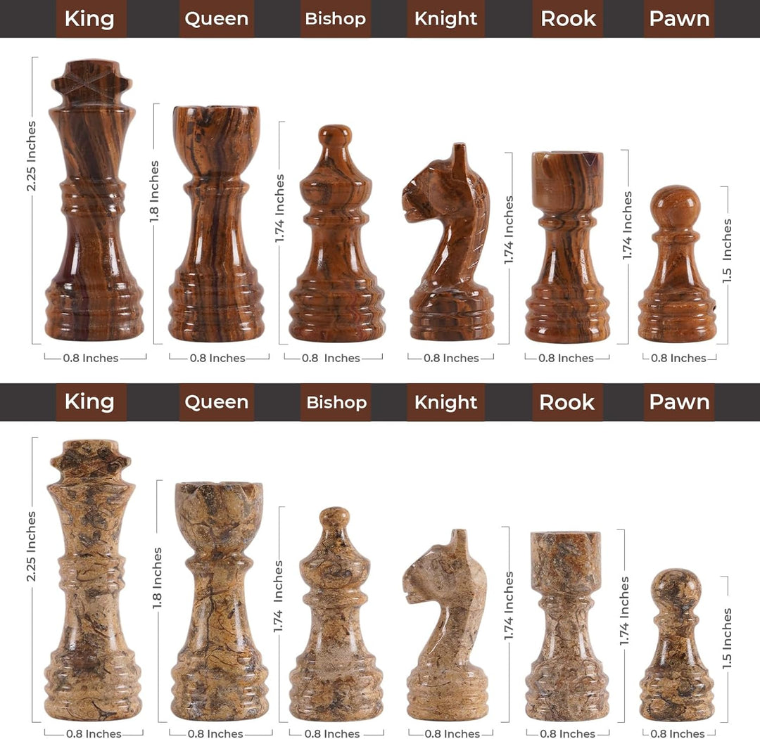 Coral-Red Marble Chess Set - 12" Circular Board, 34 Hand-Polished Pieces, Storage Box