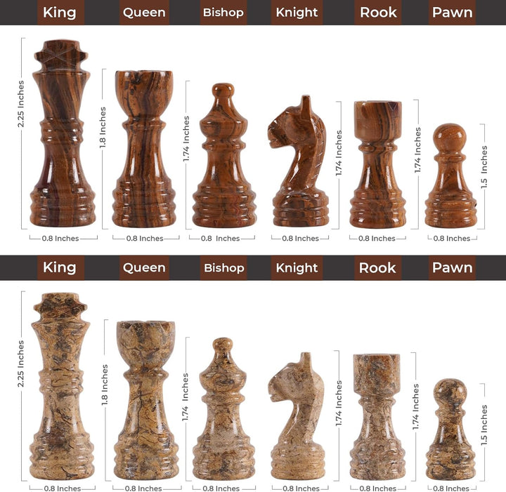 Coral-Red Marble Chess Set - 12" Circular Board, 34 Hand-Polished Pieces, Storage Box