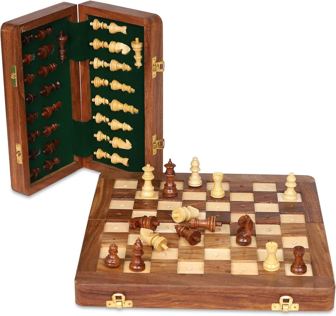 Rosewood Foldable Chess Set for Blind & Visually Impaired (12 Inches)