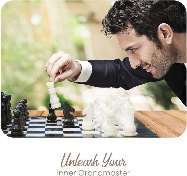 Marble Chess Set with Luxury Storage Box, Chess Board White & Black Onyx Marble Chess Sets