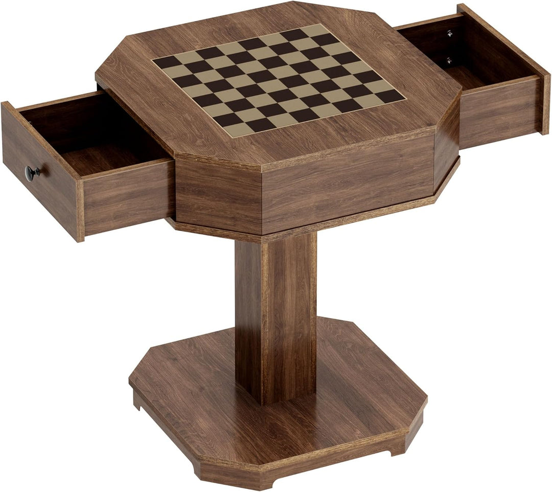 Chess Checker Game Table with 2-Drawers Storage