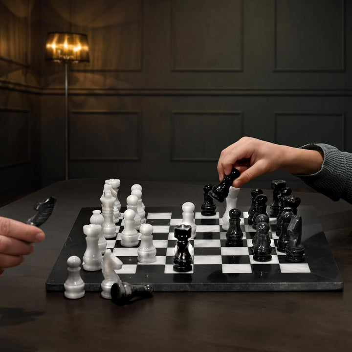 Marble Chess Set with Luxury Storage Box, Chess Board White & Black Onyx Marble Chess Sets