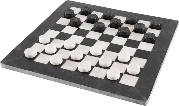 Marble Checkers Board Game 15 Inches White and Black