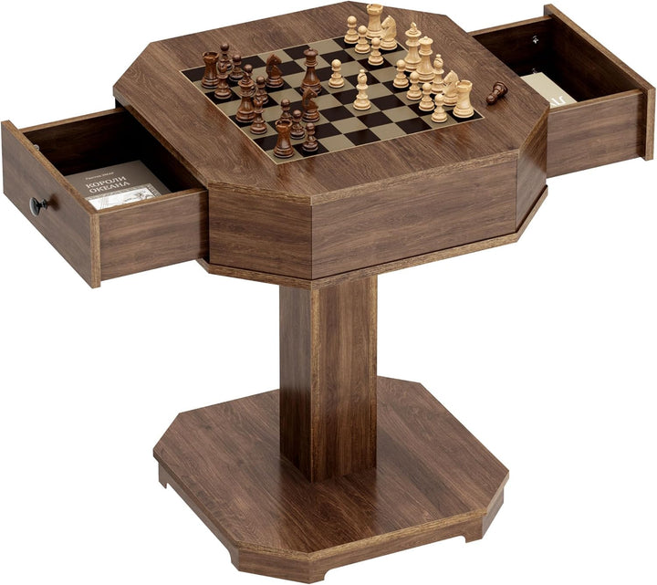Chess Checker Game Table with 2-Drawers Storage