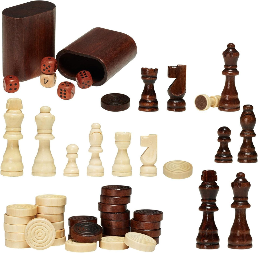 3-in-1 Chess Checkers Backgammon Table Set, 18 Inch Premium Wooden Chess Table