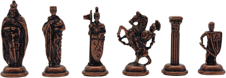 Handcrafted Chess Board and British Figure Metal Chess Pieces (Gold)