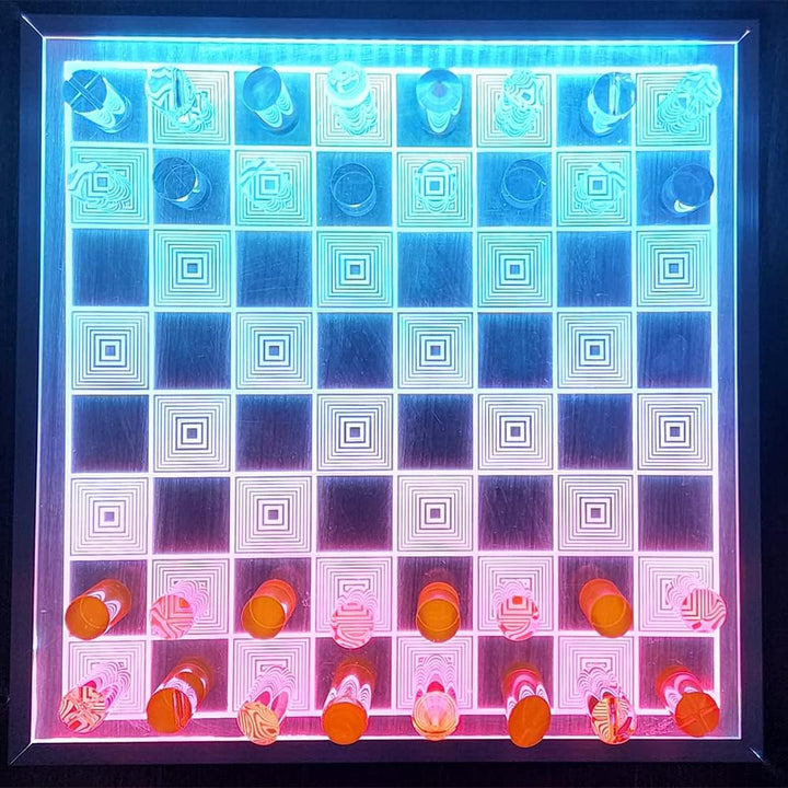 OnDisplay 3D Luxe Acrylic Fire & Ice LED Light Glowing Chess Set