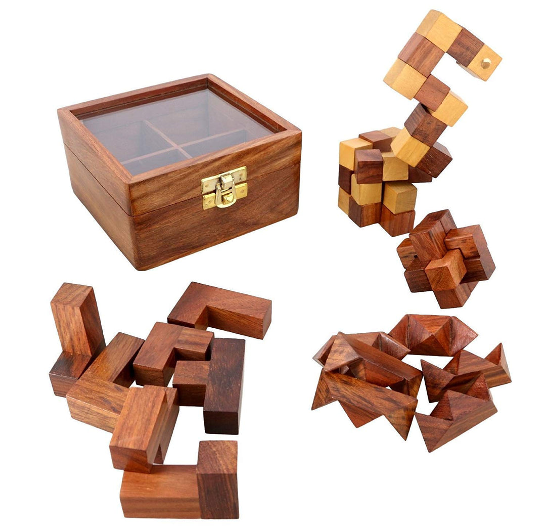 4 in 1 Handcrafted Wooden Puzzles With Box