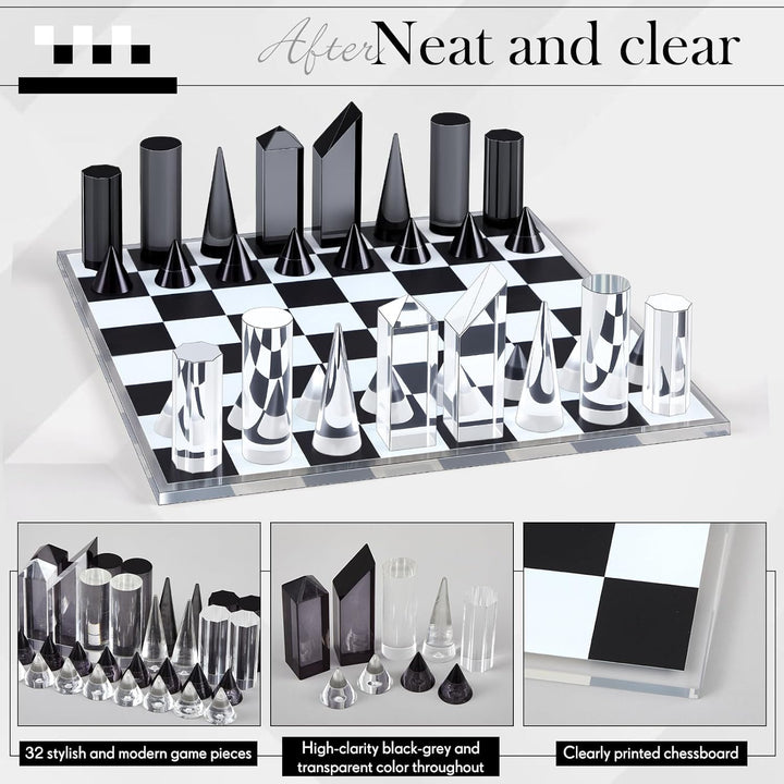 Minimal Acrylic Glass Chess set | Modern Acrylic Chess Set | Crystal Chess Set