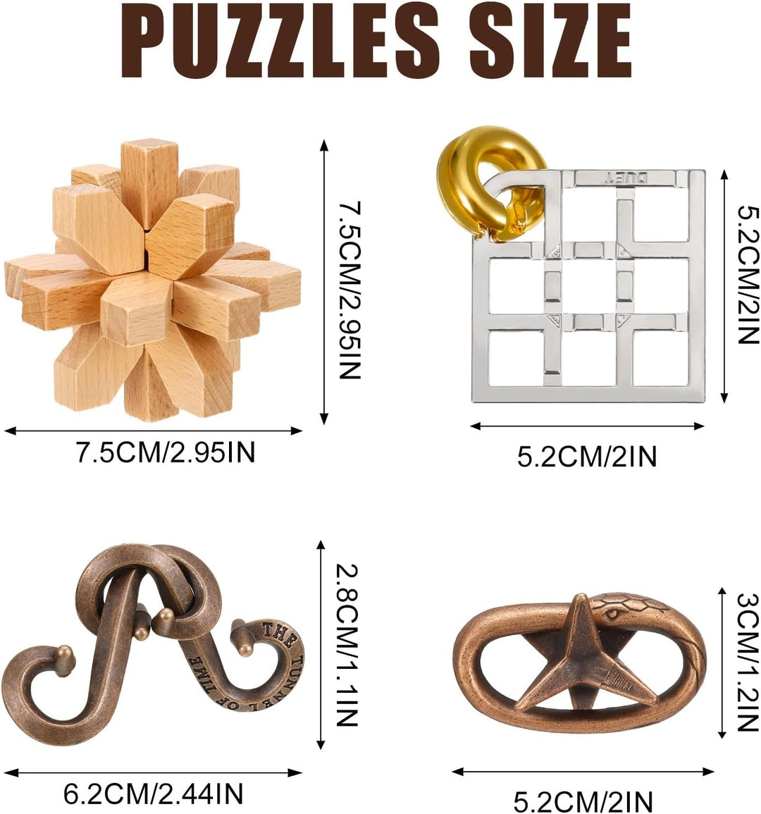 Lock Interlock 10 Pcs Wooden and Metal Brain Teaser Puzzles