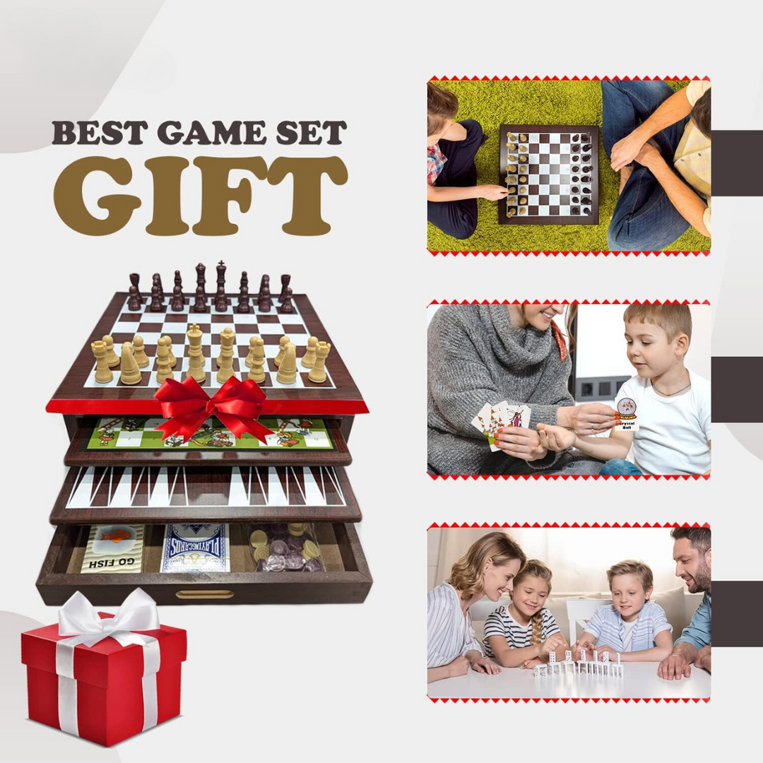 15-in-1 Tabletop Game Center - Portable Wooden Combo Game Board