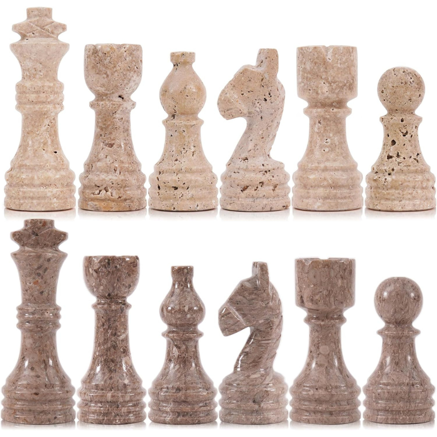 Marble Chess Pieces Travertine and Oceanic 3.5 Inch