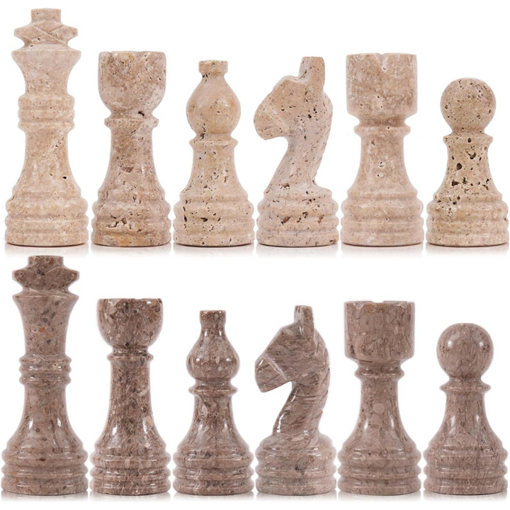Marble Chess Pieces Travertine and Oceanic 3.5 Inch