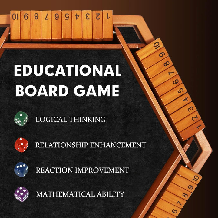 6 Players Shut The Box Dice Game, Wooden Board Table