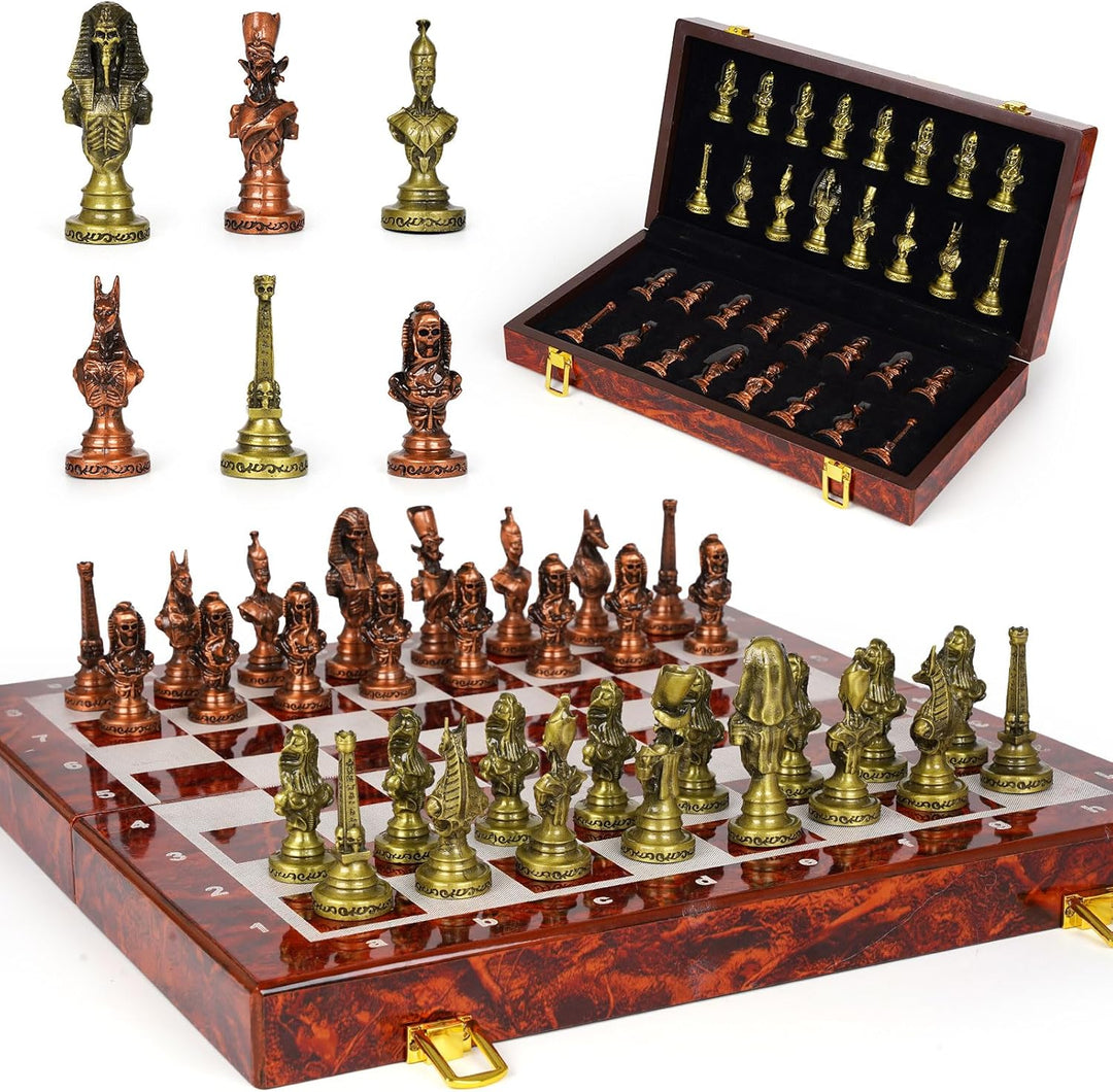 Egyptian Themed Metal Chess Set