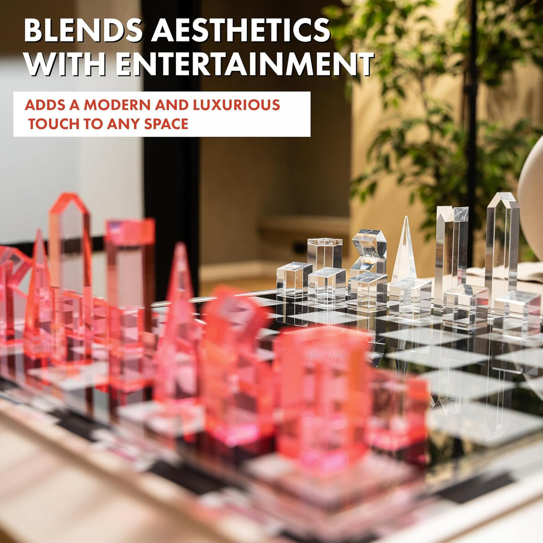 Acrylic Chess Set for Decor and Playing - Modern Pink Chess