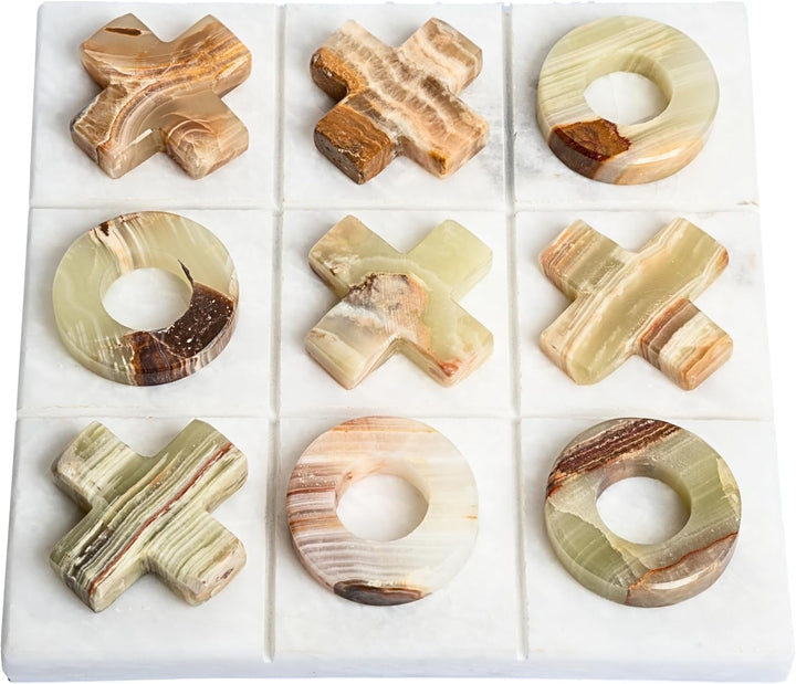 Luxury Marble Tic Tac Toe Game, Handcrafted 10" Onyx Board in Velvet Box