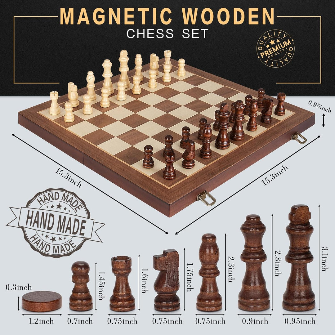 2 in 1 Magnetic Wooden Chess and Checkers Board Game Set