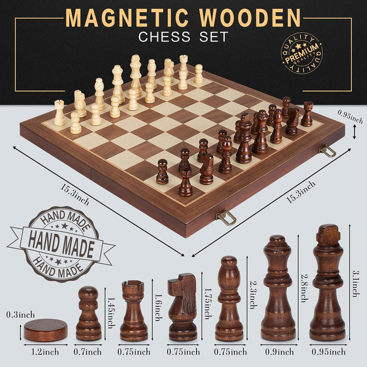 2 in 1 Magnetic Wooden Chess and Checkers Board Game Set