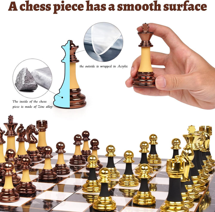 15" Acrylic Chess Sets with Zinc Alloy + Acrylic Chess Pieces & Portable Folding Wooden Chess Board