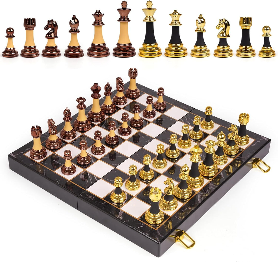 15" Acrylic Chess Sets with Zinc Alloy + Acrylic Chess Pieces & Portable Folding Wooden Chess Board