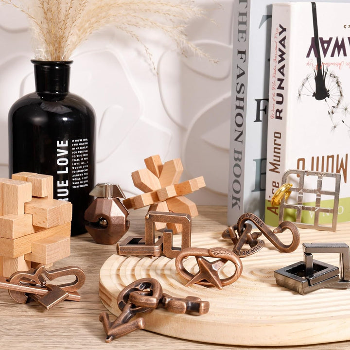 Lock Interlock 10 Pcs Wooden and Metal Brain Teaser Puzzles