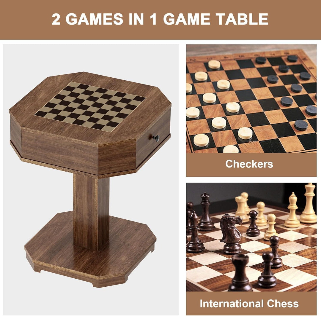 Chess Checker Game Table with 2-Drawers Storage