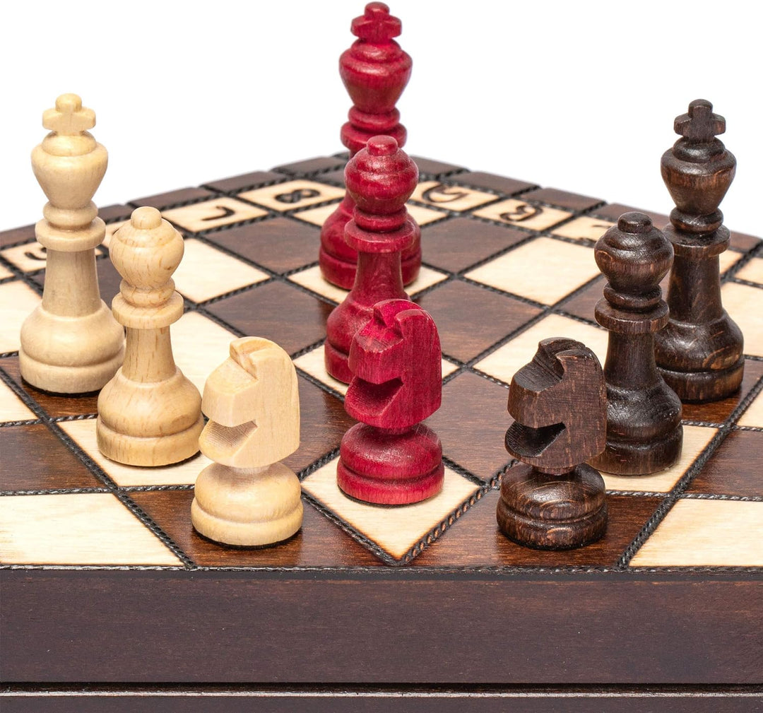 Wooden Three-Player Chess - 12 Inches - with Foldable Board