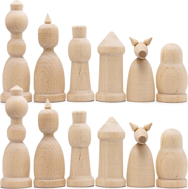 DIY Chess Pieces Only Set of 32 pcs - Unpainted Chess Sets for DIY