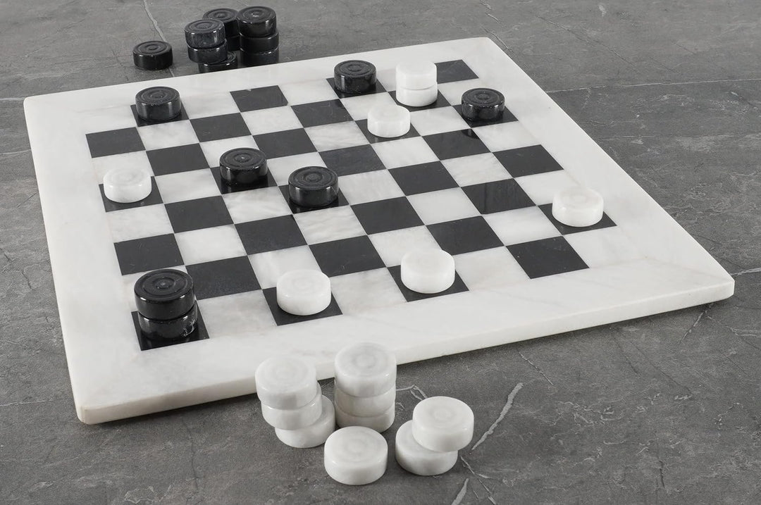 Marble Checkers Board Game 15 Inches White and Black