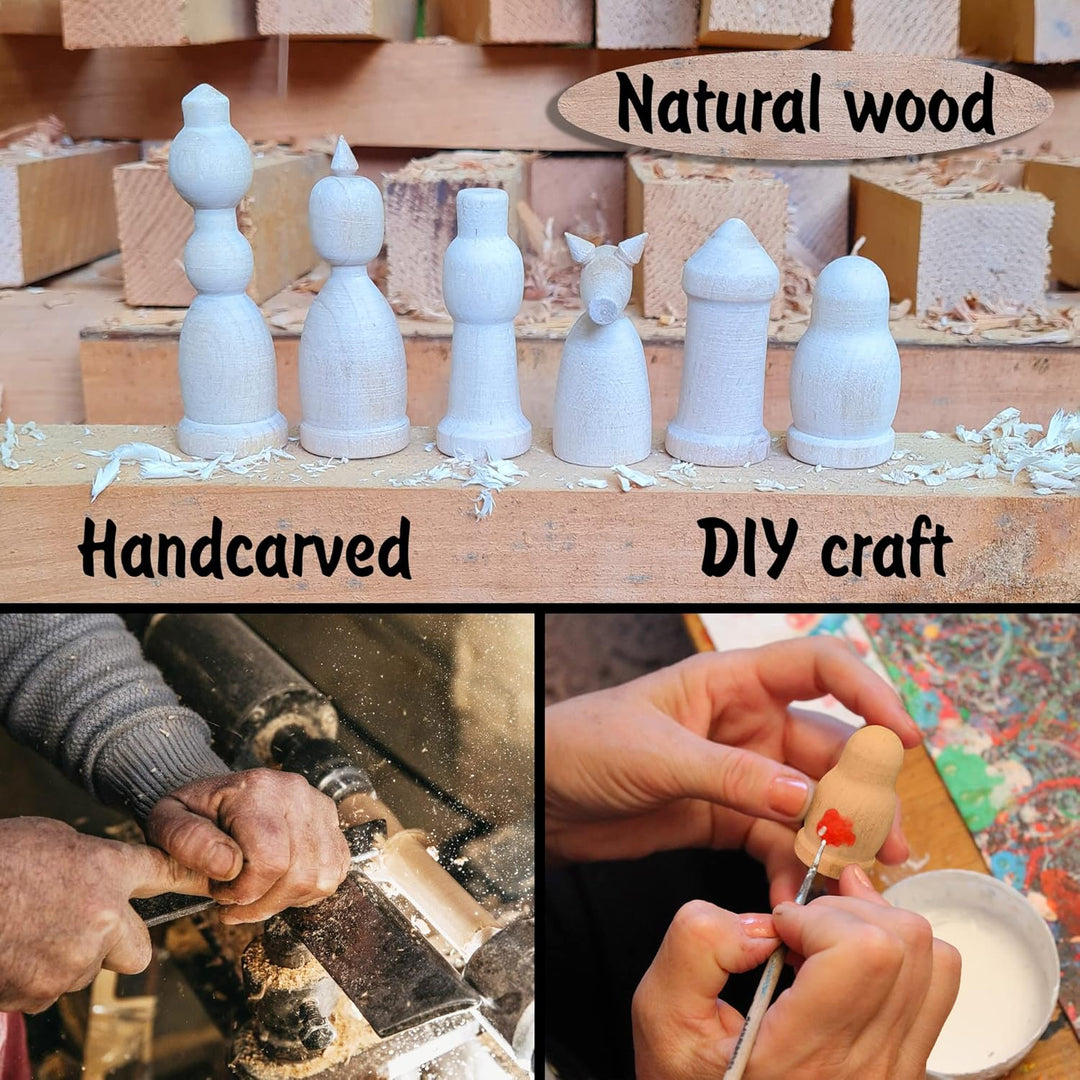 DIY Chess Pieces Only Set of 32 pcs - Unpainted Chess Sets for DIY