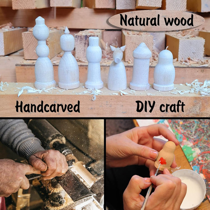 DIY Chess Pieces Only Set of 32 pcs - Unpainted Chess Sets for DIY