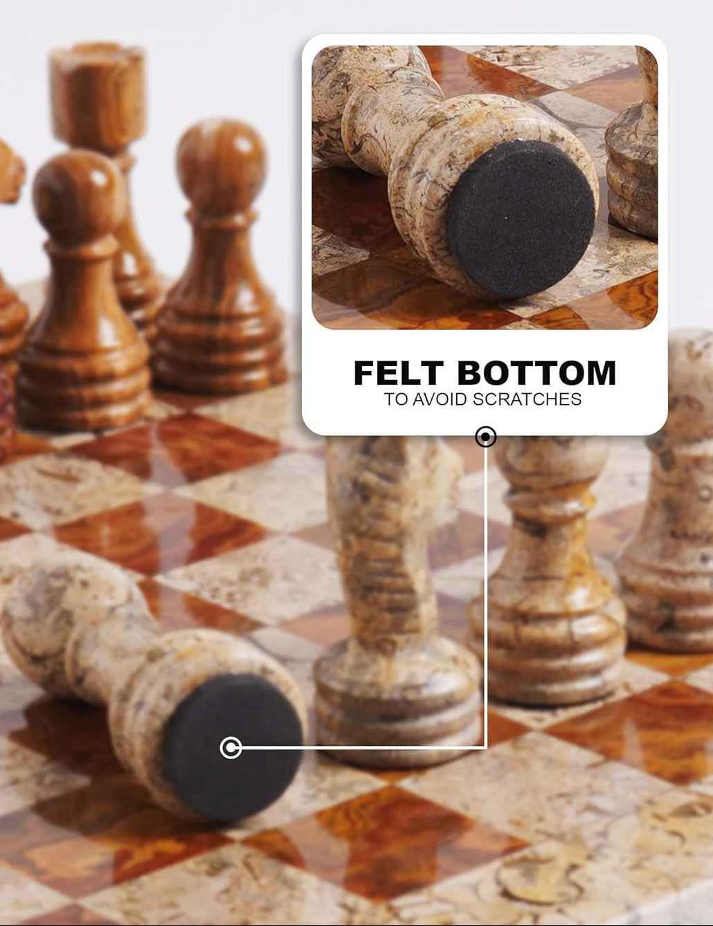 Marble Chess Set 10 Inches Fossil Coral and Dark Brown with Storagebox