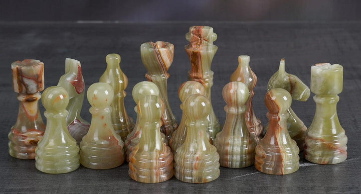 Marble Chess Pieces White and Green Onyx 3.5 Inch