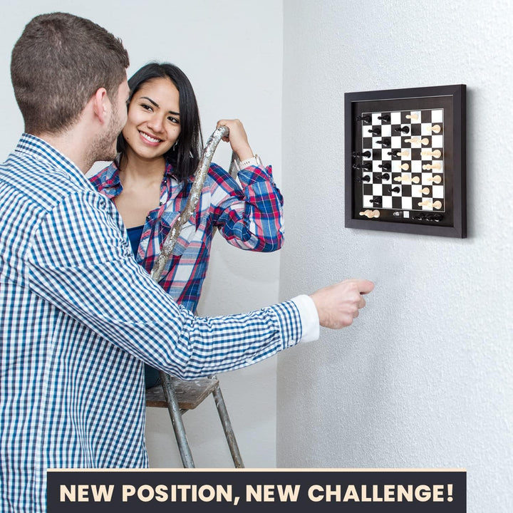 Magnetic Wall Chess Set - Wooden Board with Black & White