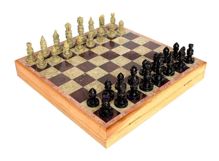 Marble Chess Set: Stone Chess Board with Wooden Base