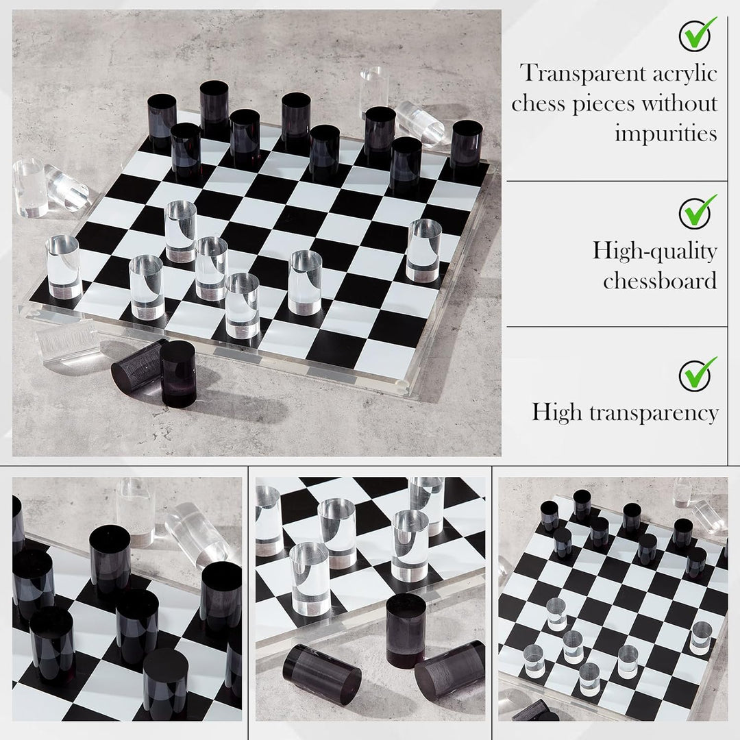 Acrylic Chess Set for Decor and Playing - Modern Black and Clear Chess