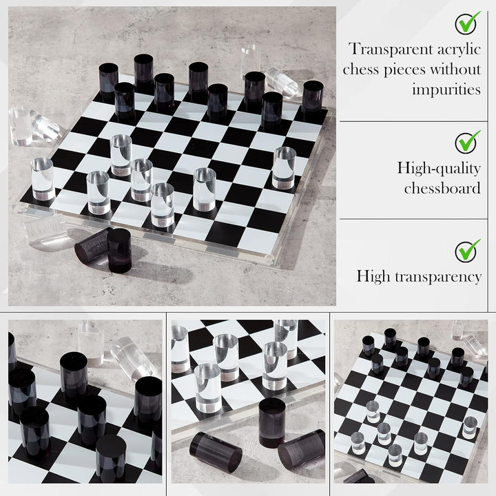 Acrylic Chess Set for Decor and Playing - Modern Black and Clear Chess