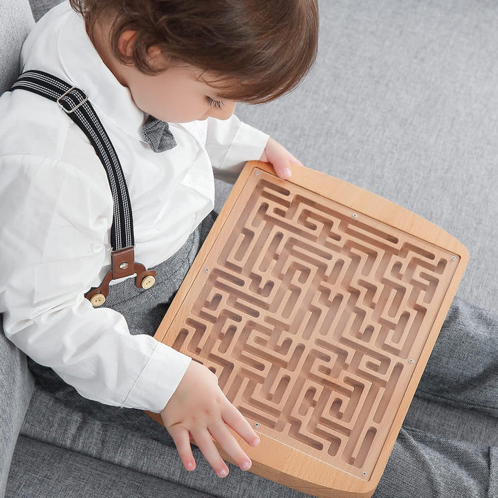 Round Wooden Labyrinth Board Game - Marble Maze