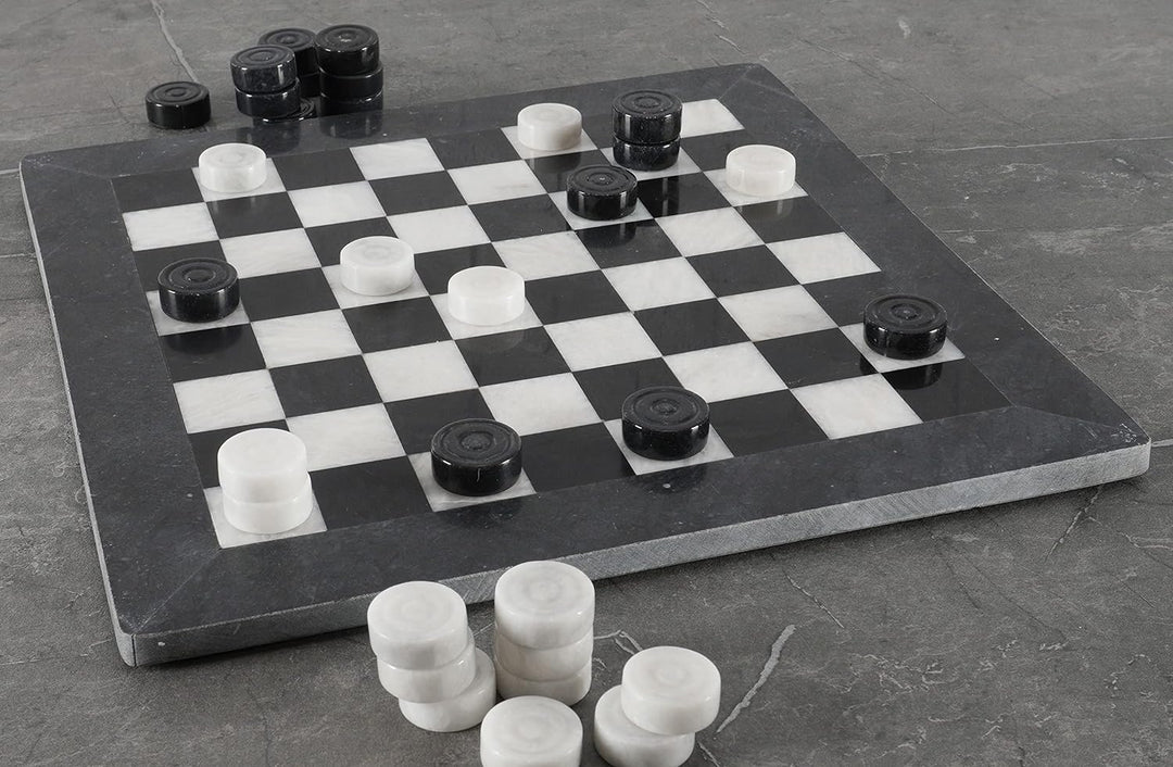 Marble Checkers Board Game 15 Inches White and Black