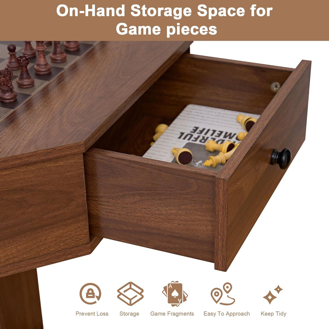 Chess Checker Game Table with 2-Drawers Storage