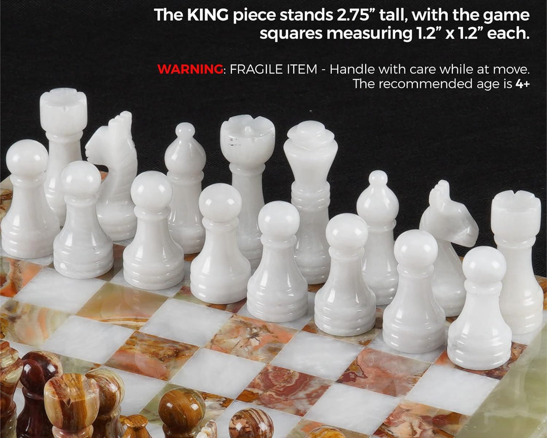 Marble Chess Set 12 Inches Green Onyx & White