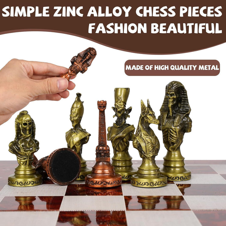 Egyptian Themed Metal Chess Set