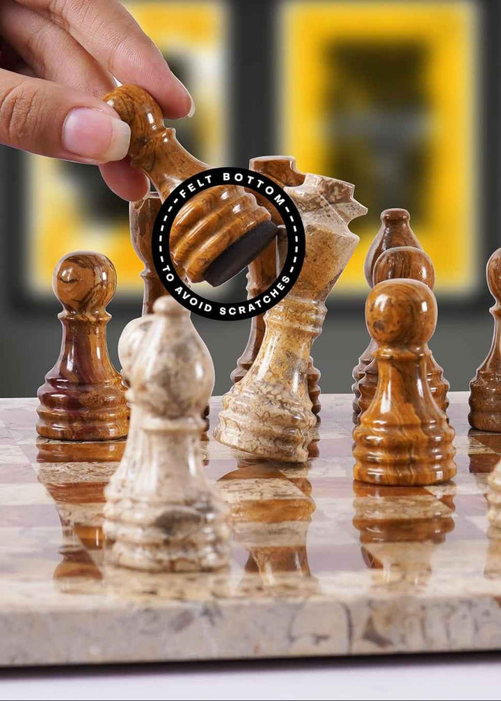 Marble Chess Set 12 Inches Fossil Coral and Dark Brown